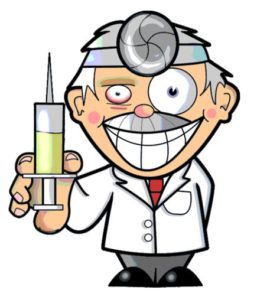 doctor smiling holding a syringe